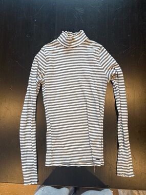 Hollister White and Black Striped Long Sleeve Turtleneck